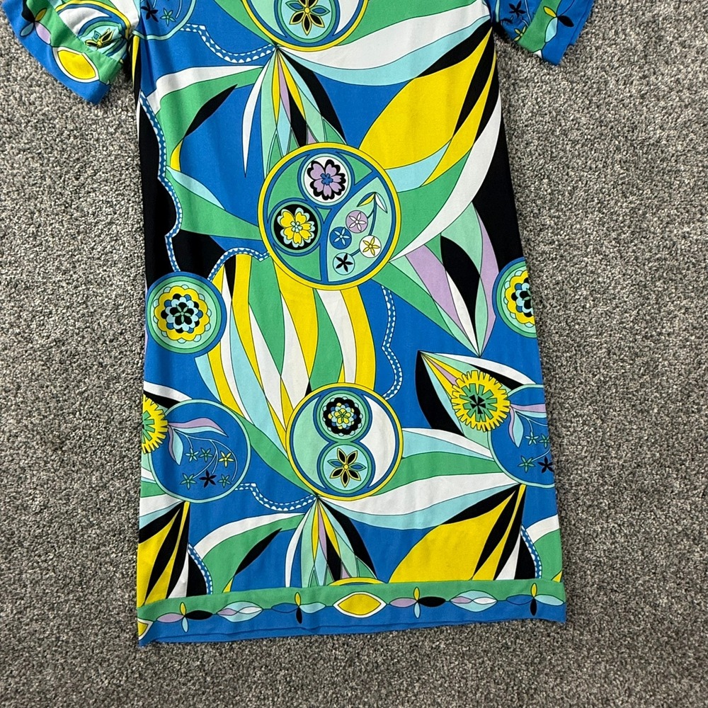 Donna Morgan Womens Blue Yellow Psychedelic Print Jersey Shift Dress Size 10 - Picture 14 of 14